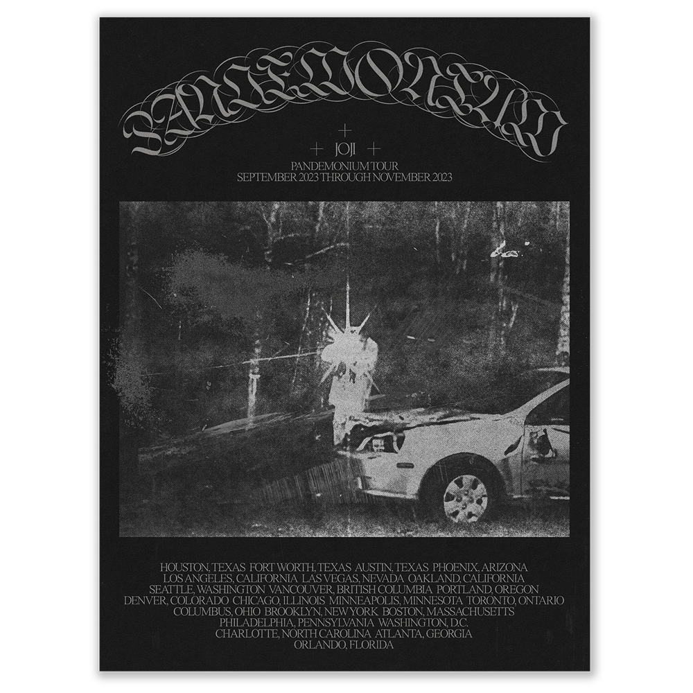 Tour poster for a band called Panopticon featuring a grainy black and white image of a car.