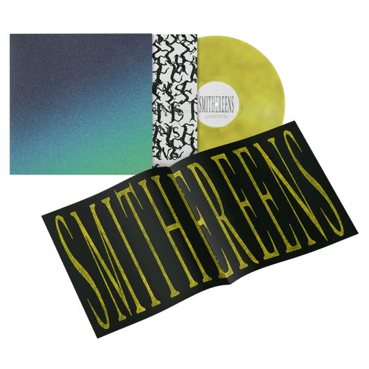 Vinyl record album with colorful sleeve and ’Smithereens’ text.